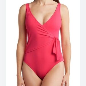 Tommy Bahama Tie Front Wrap One-Piece Swimsuit in Coral Coast